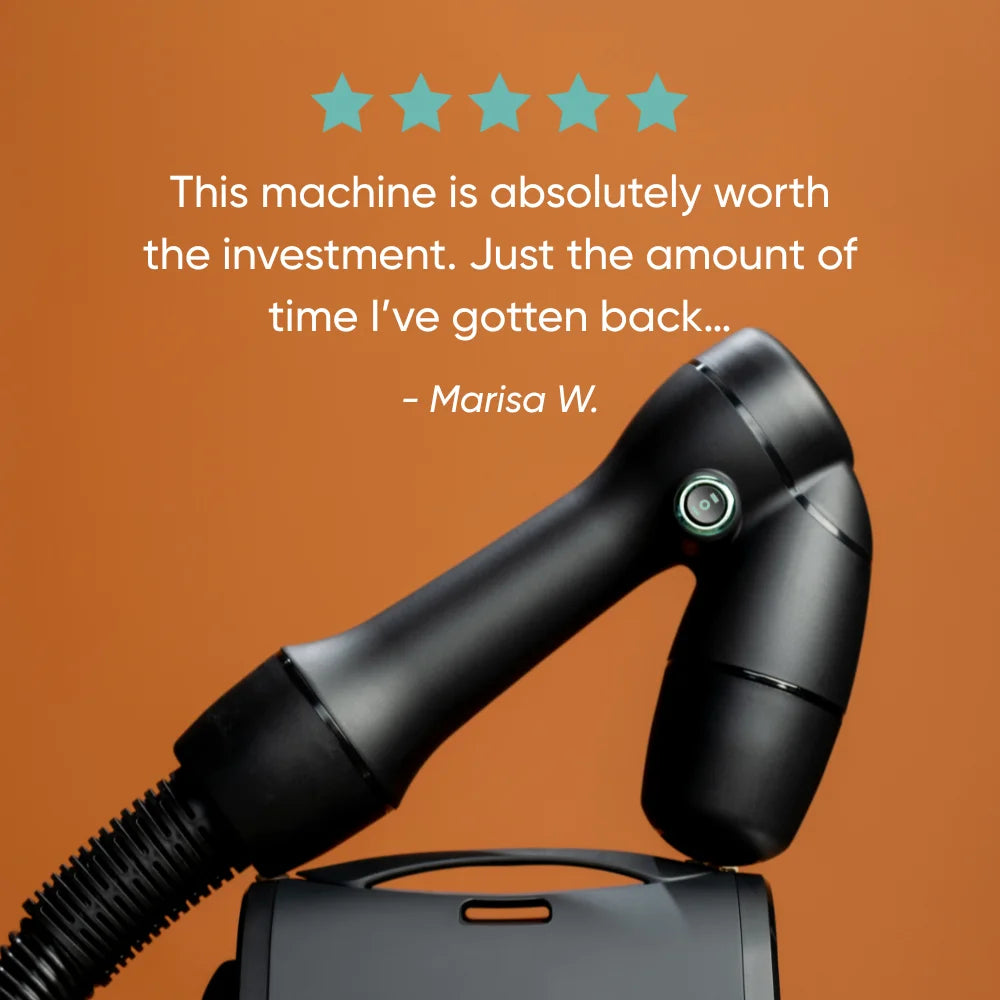 RevAir dryer with 5 star review - this machine is absolutely worth the investment. Just the amount of time I've gotten back - Marisa W